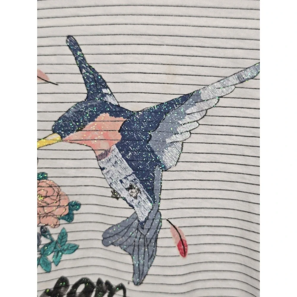 Zara Girls Hummingbird Sparkles Shirt Size 8 Long Sleeve Minor Flaws